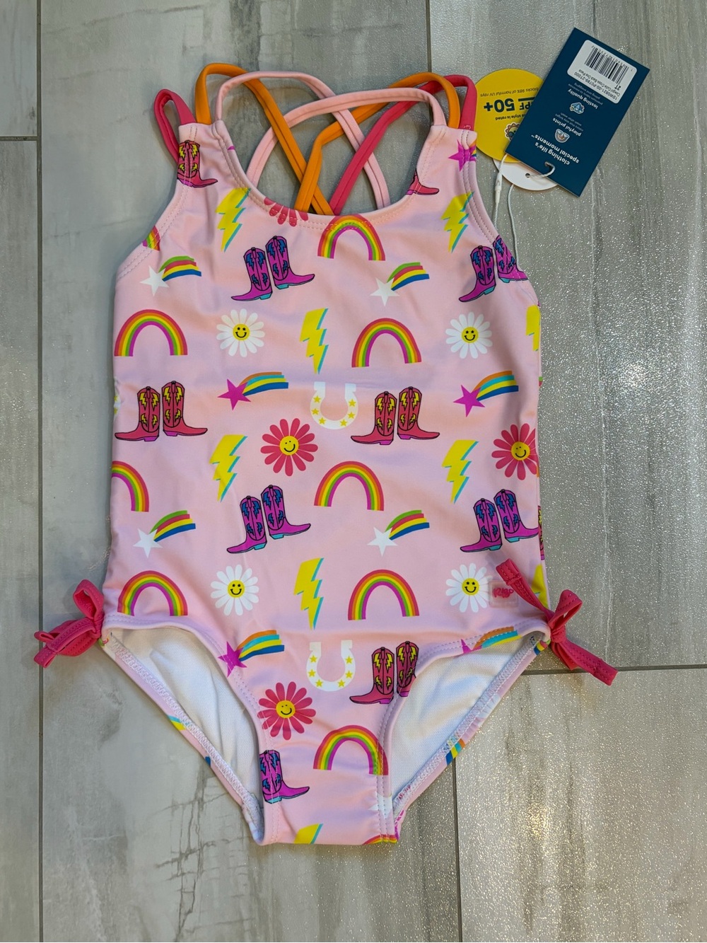 NWT RuffleButts Cowgirl Cutie Pink Cross-Back One Piece Tank Swimsuit girls 2T